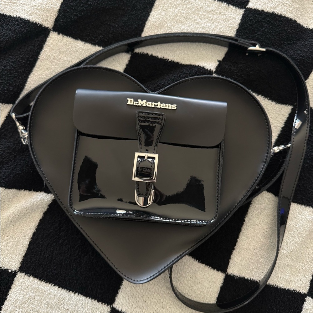 Dr. Martens Black Glossy Heart Crossbody Bag
